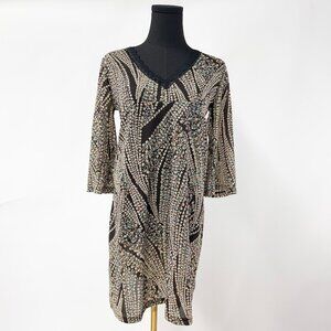 BROWN MESH PRINTED FLORAL DRESS SIZE MEDIUM